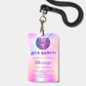 Disco Party Rosa Holografie Ausweis (Front with Lanyard)