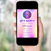 Disco Party Rosa holografischer Geburtstag Einladung