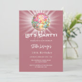Disco Party Rose Gold Geburtstag Einladung (Stehend Vorderseite)