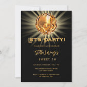 Disco Party Schwarz Sweet 16 Einladung (Vorderseite)