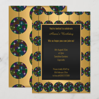 DISCO PARTY THEMA GOLD JEDEN ANLASS INVITATION EINLADUNG