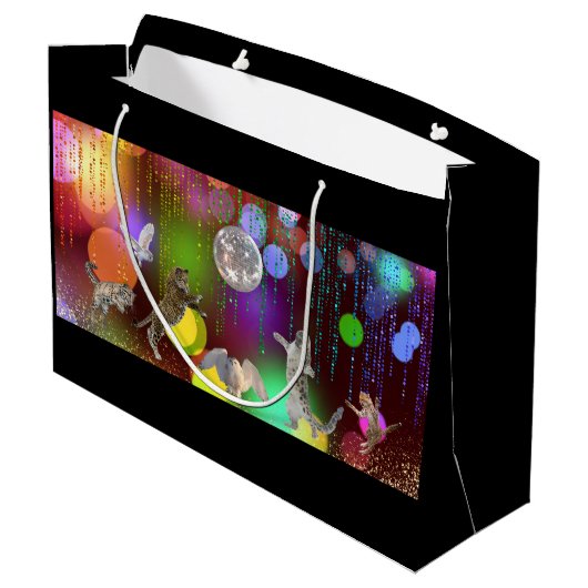Disco Party Tiergeschenktasche Große Geschenktüte (Rückseite Schrägansicht)
