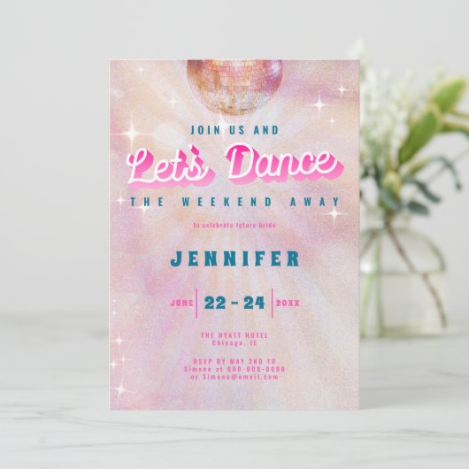 Disco Pink Aquamarin Retro Dance Bacheloretto Einladung (Stehend Vorderseite)
