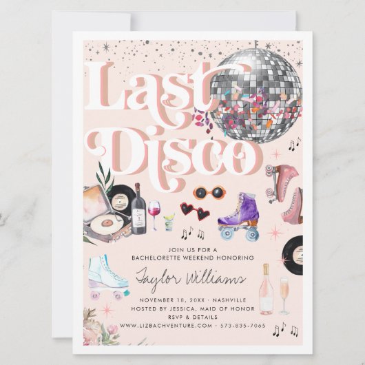Disco Pink Retro Roller Skaten | Bachelorette Einladung (Vorderseite)