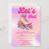 Disco Pink Retro Roller Skaten Bachelorette Teil Einladung (Vorderseite)