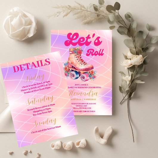 Disco Pink Retro Roller Skaten Bachelorette Teil Einladung