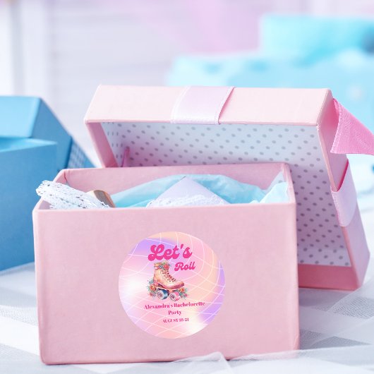 Disco Pink Retro Roller Skaten Bachelorette Teil Runder Aufkleber