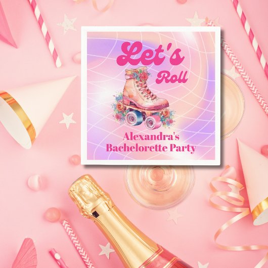 Disco Pink Retro Roller Skaten Bachelorette Teil Serviette