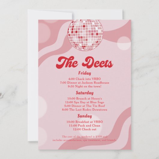 Disco Retro 70er Bachelorette Einladung (Rückseite)