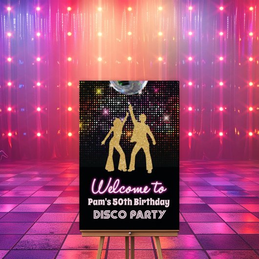 Disco Retro 70er Party Begrüßungszeichen Poster
