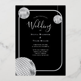 Disco Retro Black Silver Wedding Folieneinladung