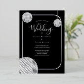 Disco Retro Black Silver Wedding Folieneinladung (Stehend vorne)