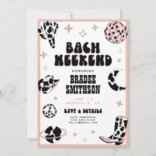 Disco Retro Cowgirl Bachelorette Rodeo Nashville Einladung (Vorderseite)