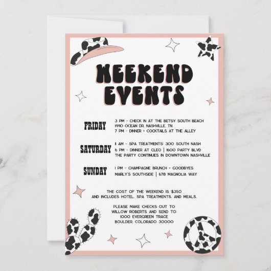 Disco Retro Cowgirl Bachelorette Rodeo Nashville Einladung (Rückseite)