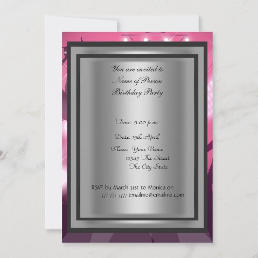 Disco Retro Geburtstagsparty Einladung (Rückseite)