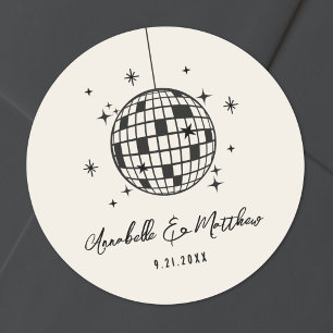 Disco Retro Handgezeichnete Hochzeit Runder Aufkleber