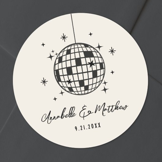 Disco Retro Handgezeichnete Hochzeit Runder Aufkleber