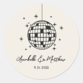 Disco Retro Handgezeichnete Hochzeit Runder Aufkleber (Vorderseite)