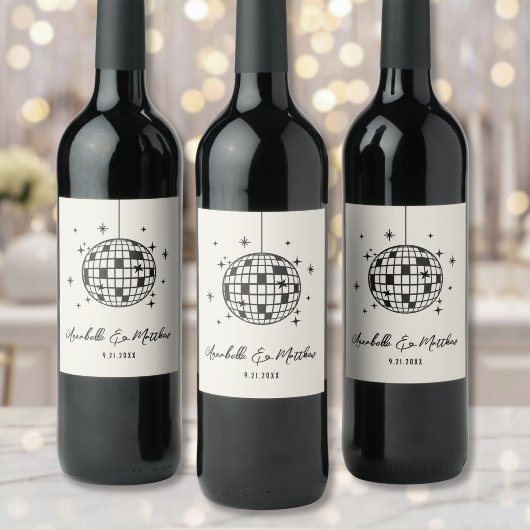 Disco Retro Handgezeichnete Hochzeit Weinetikett