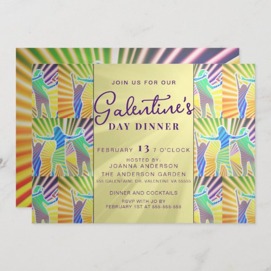 Disco Retro Imitate Gold Galentine Dinner Brunch Einladung (Vorne/Hinten)