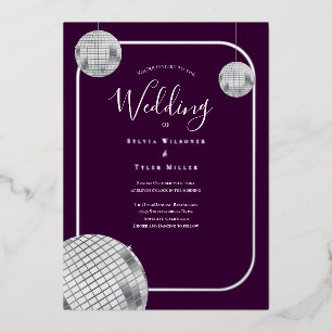 Disco Retro Lila Silberne Hochzeit Folieneinladung