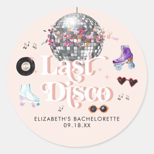 Disco Retro Roller Skaten | Bachelorette Runder Aufkleber (Vorderseite)