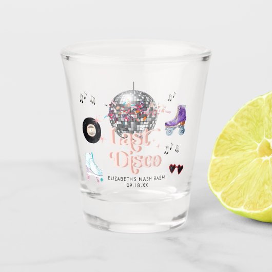 Disco Retro Roller Skaten | Bachelorette Schnapsglas (Vorderseite)