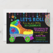 Disco Roller Skate Party, Skaten, Glitzer Einladung (Vorderseite)