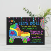 Disco Roller Skate Party, Skaten, Glitzer Einladung (Stehend Vorderseite)