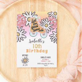 Disco Roller Skaten Girls Geburtstagsparty Einladung