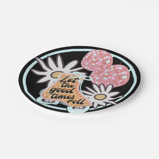 Disco Roller Skaten-Party Pappteller (Schrägansicht)