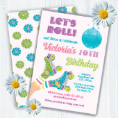 Disco Roller Stake Retro Glitzer Hippie Birthday Einladung