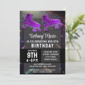 Disco Rollerskating Geburtstag Glitzer Roller Skat Einladung (Stehend Vorderseite)
