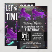 Disco Rollerskating Geburtstag Glitzer Roller Skat Einladung (Vorne/Hinten)