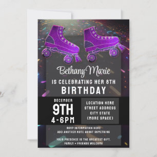 Disco Rollerskating Geburtstag Glitzer Roller Skat Einladung