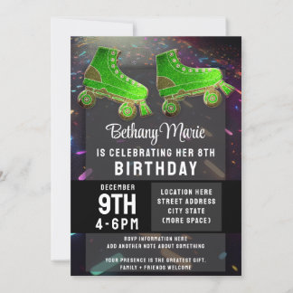 Disco Rollerskating Geburtstag Glitzer Roller Skat Einladung