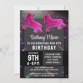 Disco Rollerskating Geburtstag Glitzer Roller Skat Einladung