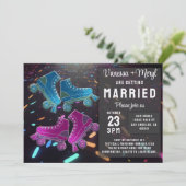 Disco Rollerskating Wedding Glitzer Roller Skate Einladung (Stehend Vorderseite)