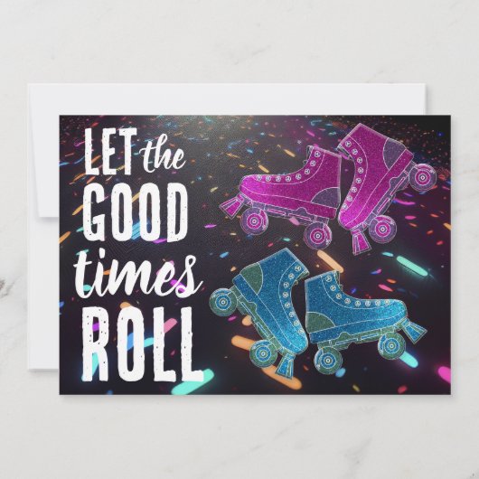 Disco Rollerskating Wedding Glitzer Roller Skate Einladung (Rückseite)