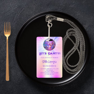 Disco-Rosa holografische Quinceanera-Einladung Ausweis