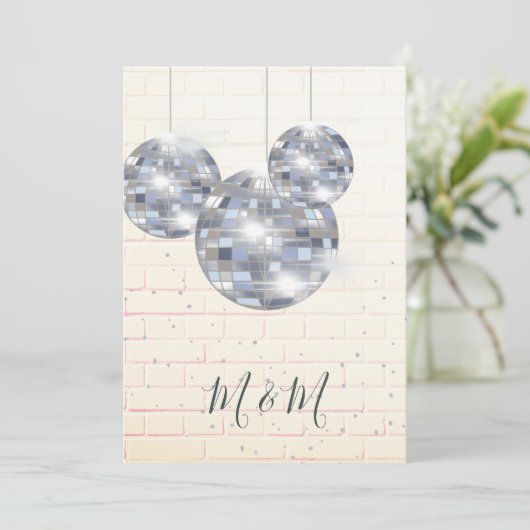 Disco Silver Rustic Brick Chic Einladung (Stehend Vorderseite)