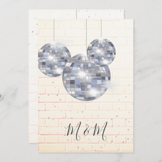 Disco Silver Rustic Brick Chic Einladung (Vorne/Hinten)