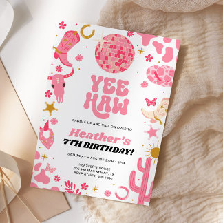 Disco Space Pink Cowgirl Western Geburtstag Einladung