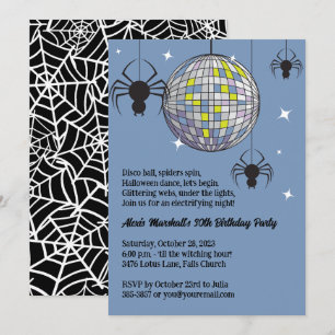 Disco Spiders Halloween Blue Retro Kostüme Party Einladung