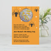 Disco Spiders Halloween Orange Retro Kostüme Party Einladung (Stehend Vorderseite)
