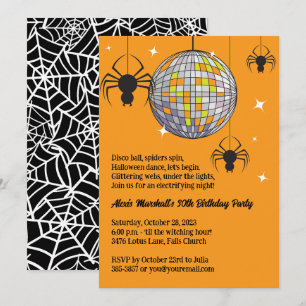 Disco Spiders Halloween Orange Retro Kostüme Party Einladung