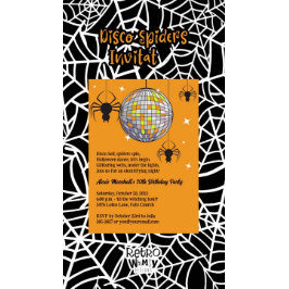 Disco Spiders Halloween Orange Retro Kostüme Party Einladung