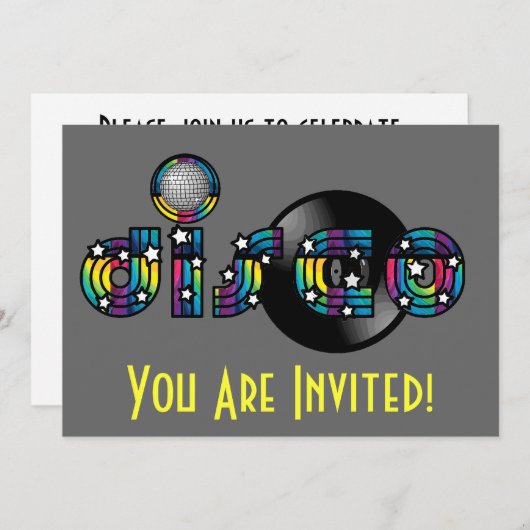 Disco Tancing Mirrored Ball und Vinyl Record Einladung (Vorne/Hinten)