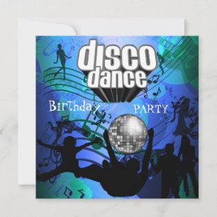 Disco-Tanz-Geburtstagsfeier Retro Blau Einladung