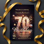 Disco-Tanz zum 70. Geburtstag Einladung<br><div class="desc">Feiern Sie 70 stilvoll mit dieser eleganten, anpassbaren Einladung! Dieses atemberaubende Design zeichnet sich durch eine glänzende "70" aus, umgeben von festlichen Elementen, wie funkelnden Lichtern, feierlichen Blasen und zartem Drehbuch, das die Essenz eines lebendigen Lebens einnimmt. Die tiefe, reiche Farbpalette verleiht dem Ganzen Raffinesse, während spielerische musikalische Akzente einen...</div>
